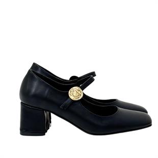 Küt Burunlu Bant Tasarımlı 6 Cm Kalın TopukluAyakkabı