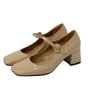 Küt Burunlu Bant Tasarımlı 6 Cm Kalın TopukluAyakkabı