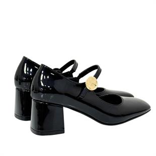 Küt Burunlu Bant Tasarımlı 6 Cm Kalın TopukluAyakkabı