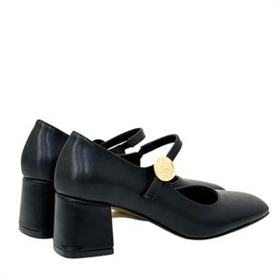 Küt Burunlu Bant Tasarımlı 6 Cm Kalın TopukluAyakkabı