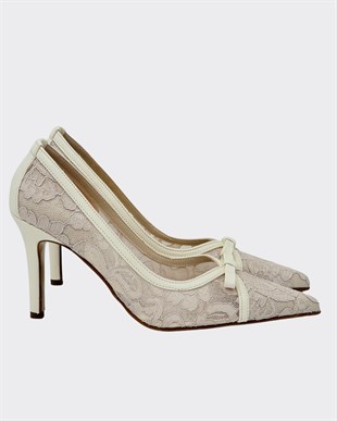 Özel Gübür Tasarımlı 9 Cm Rahat Topukluı Stiletto