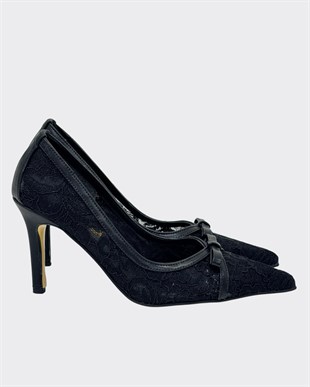 Özel Gübür Tasarımlı 9 Cm Rahat Topukluı Stiletto