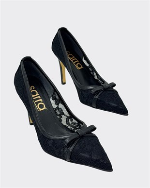 Özel Gübür Tasarımlı 9 Cm Rahat Topukluı Stiletto