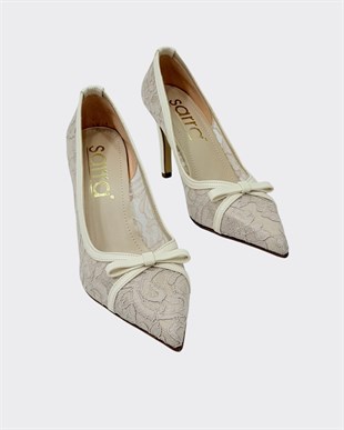 Özel Gübür Tasarımlı 9 Cm Rahat Topukluı Stiletto