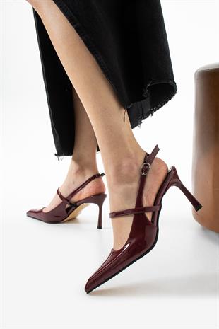 Rugan Tek Bantlı Rahat Topuklu Stiletto