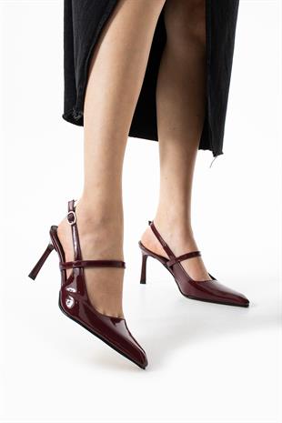 Rugan Tek Bantlı Rahat Topuklu Stiletto