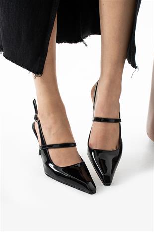 Rugan Tek Bantlı Rahat Topuklu Stiletto