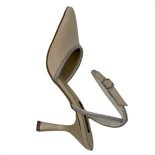 Sade Saten Bilekten Bağlamalı Gerçek Taş Detaylı Stiletto