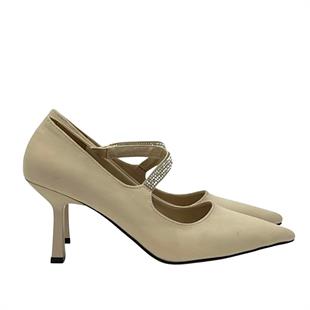 Saten Taş Bantlı 8 Cm Topuklu Rahat Stiletto