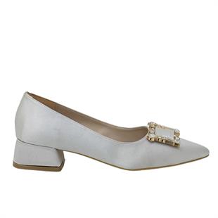 Saten Tasarım Tokalı 4 Cm Topuklu Stiletto