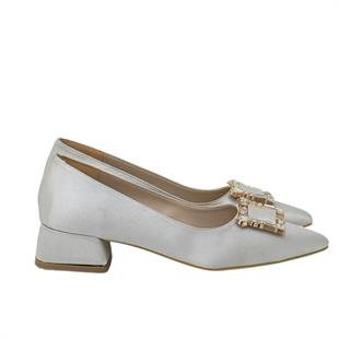 Saten Tasarım Tokalı 4 Cm Topuklu Stiletto