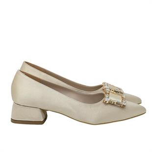 Saten Tasarım Tokalı 4 Cm Topuklu Stiletto