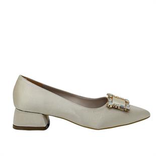 Saten Tasarım Tokalı 4 Cm Topuklu Stiletto