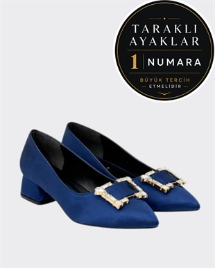 Saten Tasarım Tokalı 4 Cm Topuklu Stiletto
