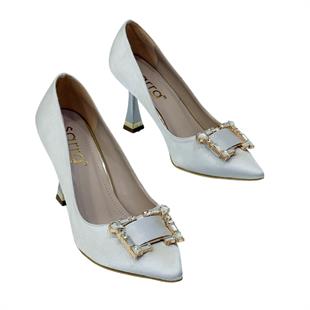 Saten Tasarım Tokalı 9 Cm Topuklu Stiletto