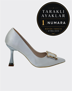 Saten Tasarım Tokalı 9 Cm Topuklu Stiletto
