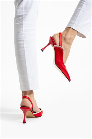 Taş Detaylı Saten Rahat Stiletto