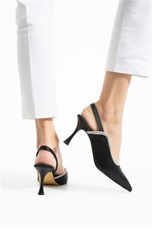 Taş Detaylı Saten Rahat Stiletto