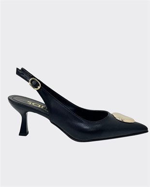 Toka Tasarımlı Arkası Açık 6 Cm Rahat Topuklu Stiletto