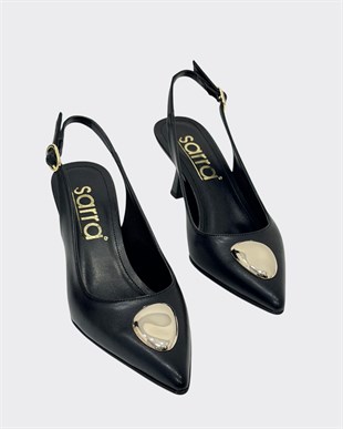 Toka Tasarımlı Arkası Açık 6 Cm Rahat Topuklu Stiletto