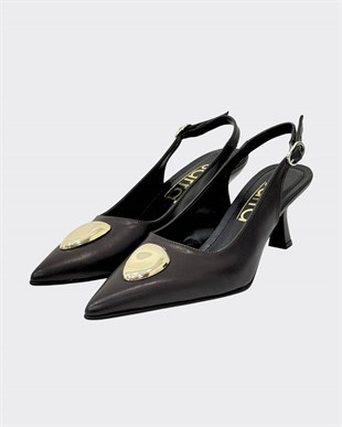 Toka Tasarımlı Arkası Açık 6 Cm Rahat Topuklu Stiletto
