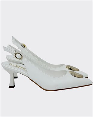 Toka Tasarımlı Arkası Açık 6 Cm Rahat Topuklu Stiletto