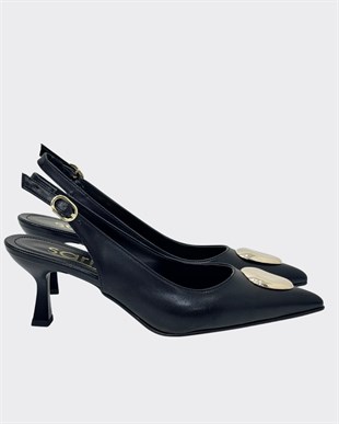 Toka Tasarımlı Arkası Açık 6 Cm Rahat Topuklu Stiletto