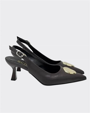Toka Tasarımlı Arkası Açık 6 Cm Rahat Topuklu Stiletto