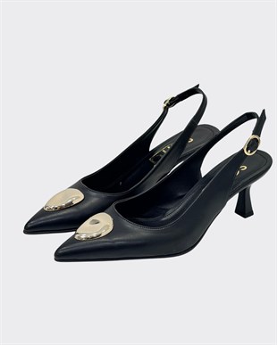Toka Tasarımlı Arkası Açık 6 Cm Rahat Topuklu Stiletto