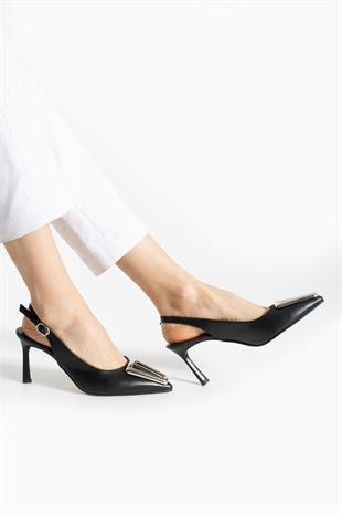 Toka Tasarımlı Arkası Açık 8 Cm Rahat Topuklu Stiletto