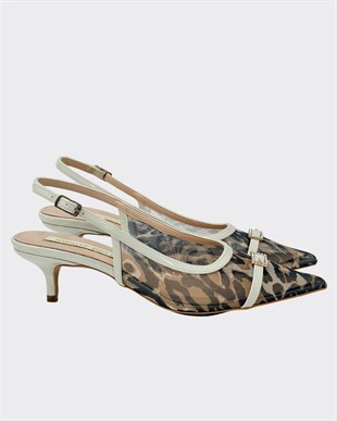 Transparan Leaparlı Arkası Açık 6 Cm Topuklu Stiletto