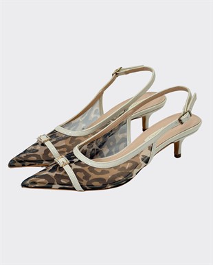 Transparan Leaparlı Arkası Açık 6 Cm Topuklu Stiletto