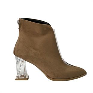 Transparan Süet 8 Cm Şeffaf Topuklu Bot