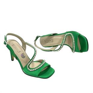 Yeşil Taş Detaylı 10Cm Topuklu Rahat Ayakkabı