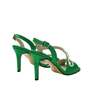 Yeşil Taş Detaylı 10Cm Topuklu Rahat Ayakkabı