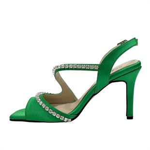 Yeşil Taş Detaylı 10Cm Topuklu Rahat Ayakkabı