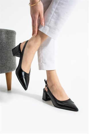 Yılan Detaylı 6 Cm Kalın Topuklu Tasarım Rahat Stiletto