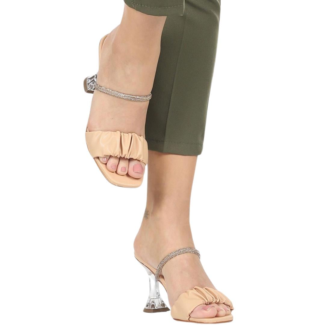 10 Cm Topuklu Taş Bantlı Terlik