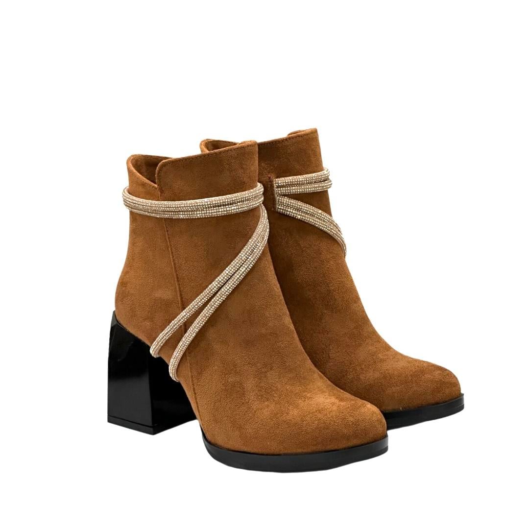 7 Cm Kalın Topuklu Tasarım Taş Detaylı Bot