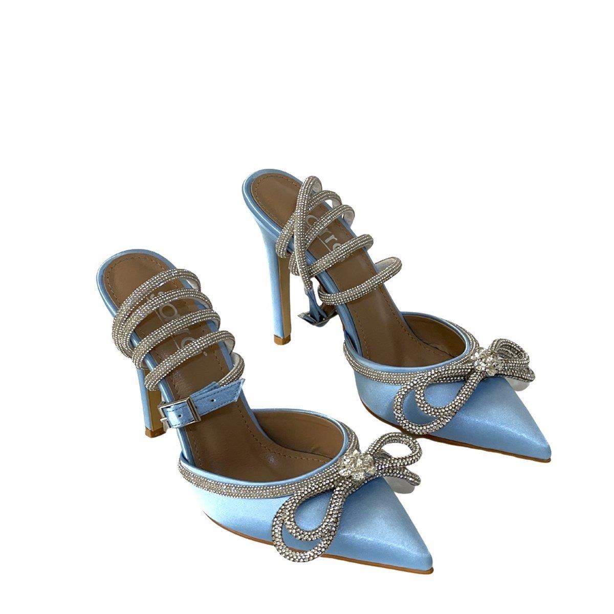 Bebek Mavisi Saten 11 Cm Bilekten Bağlamalı Tasarım Stiletto