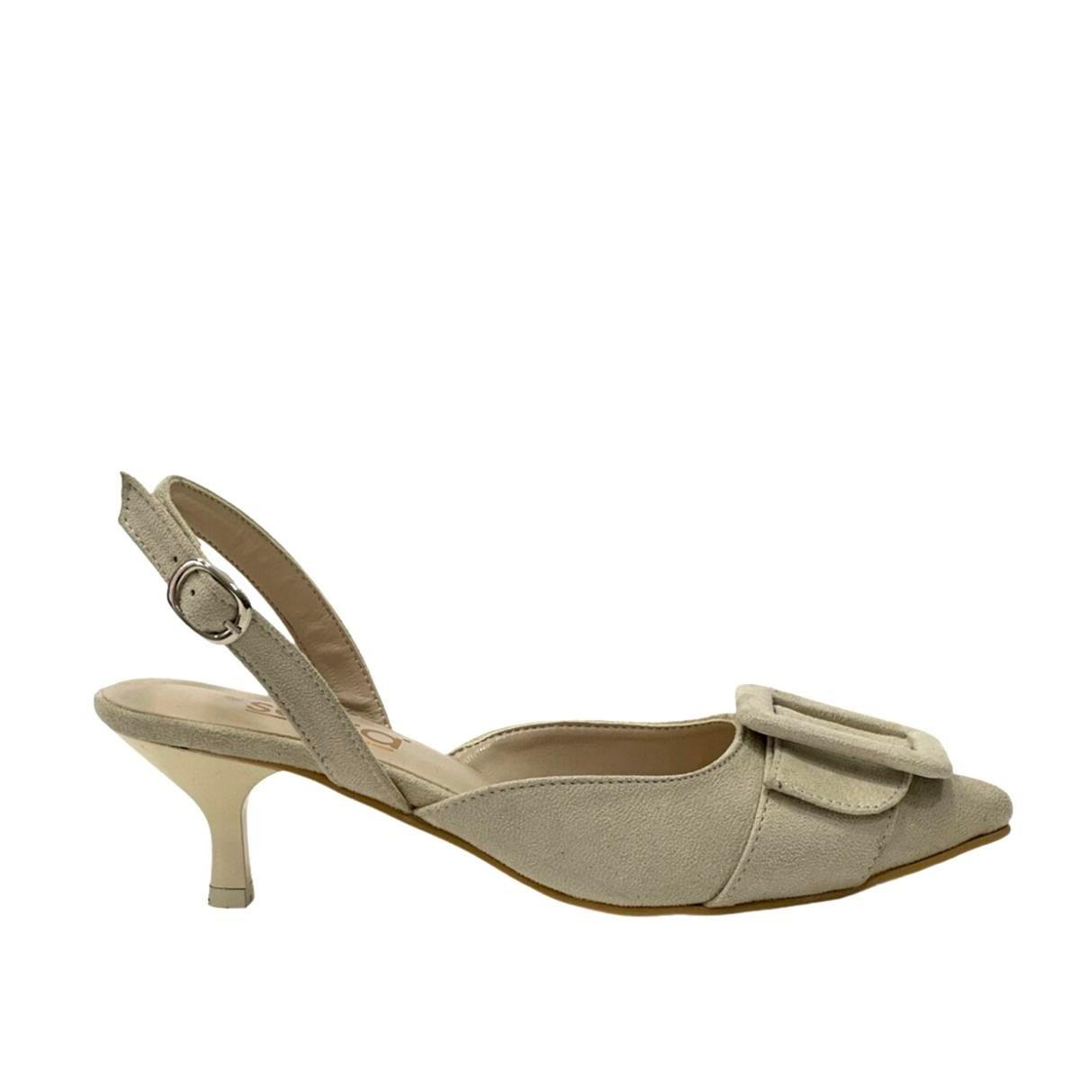 Bej Süet Arkası  Açık 6 Cm Rahat Topuklu Stiletto