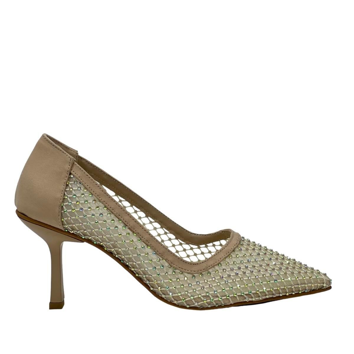 Bej Transparan Taş İşlemeli 8 Cm Topuklu Rahat Fille Stiletto