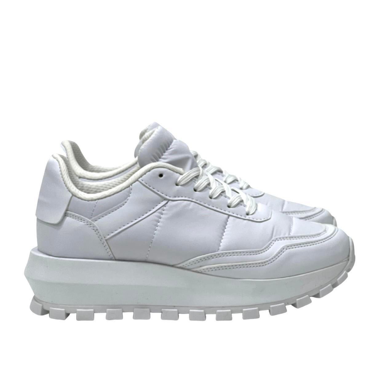 Beyaz 4 Cm Tabanlı Bağcıklı Spor Ayakkabı