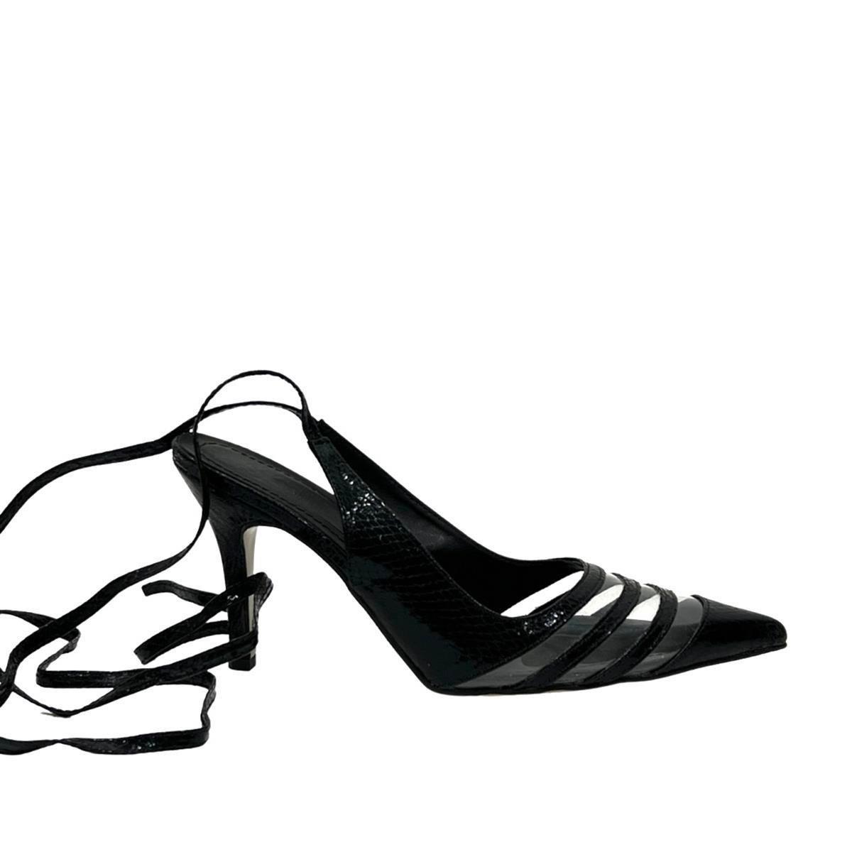 Bilekten Bağlamalı Şeffaf Detyalı 9 Cm Rahat Topuklu Stiletto