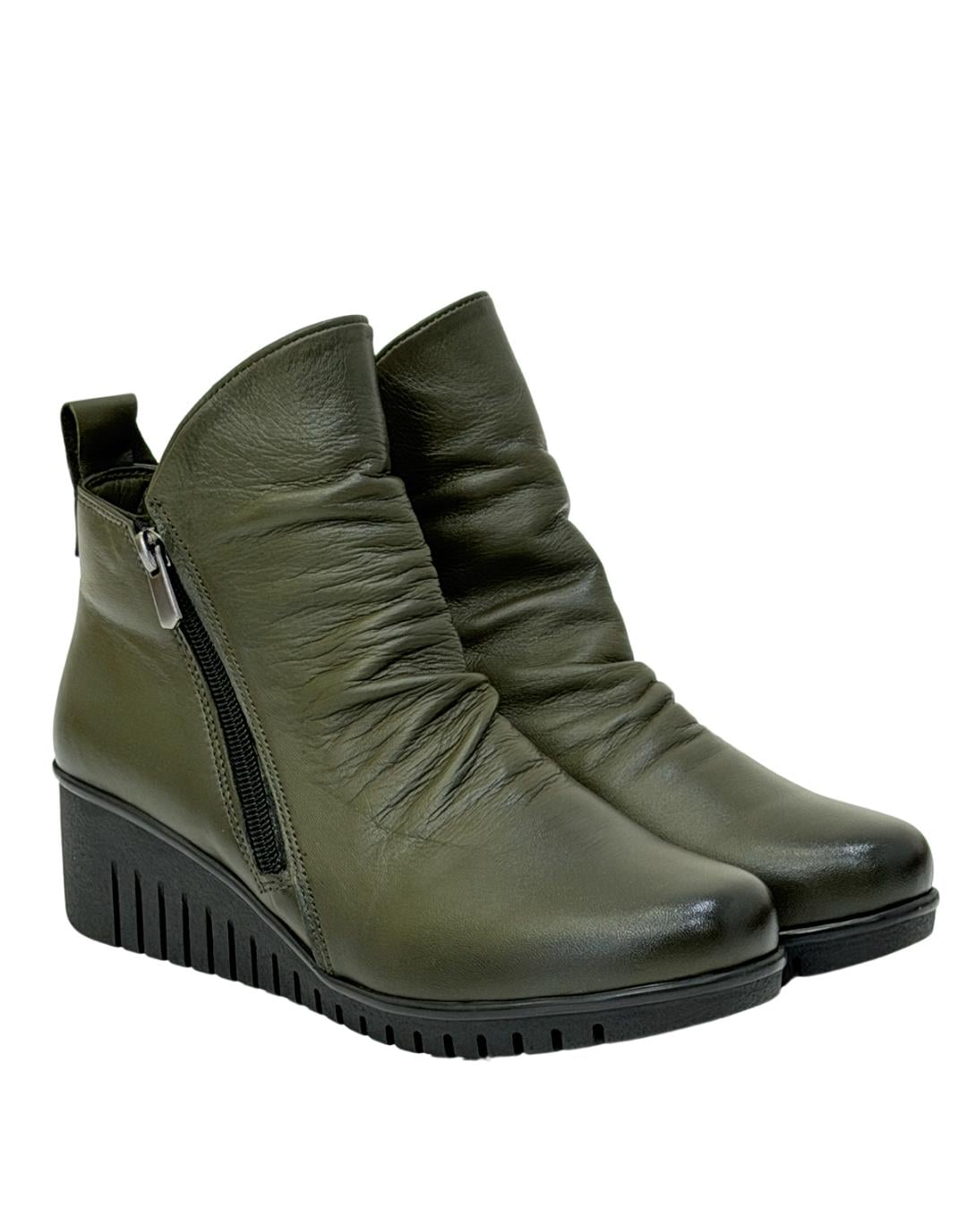 Çift Fermuarlı Hakiki Deri 5 Cm Dolgu Topuk Bot