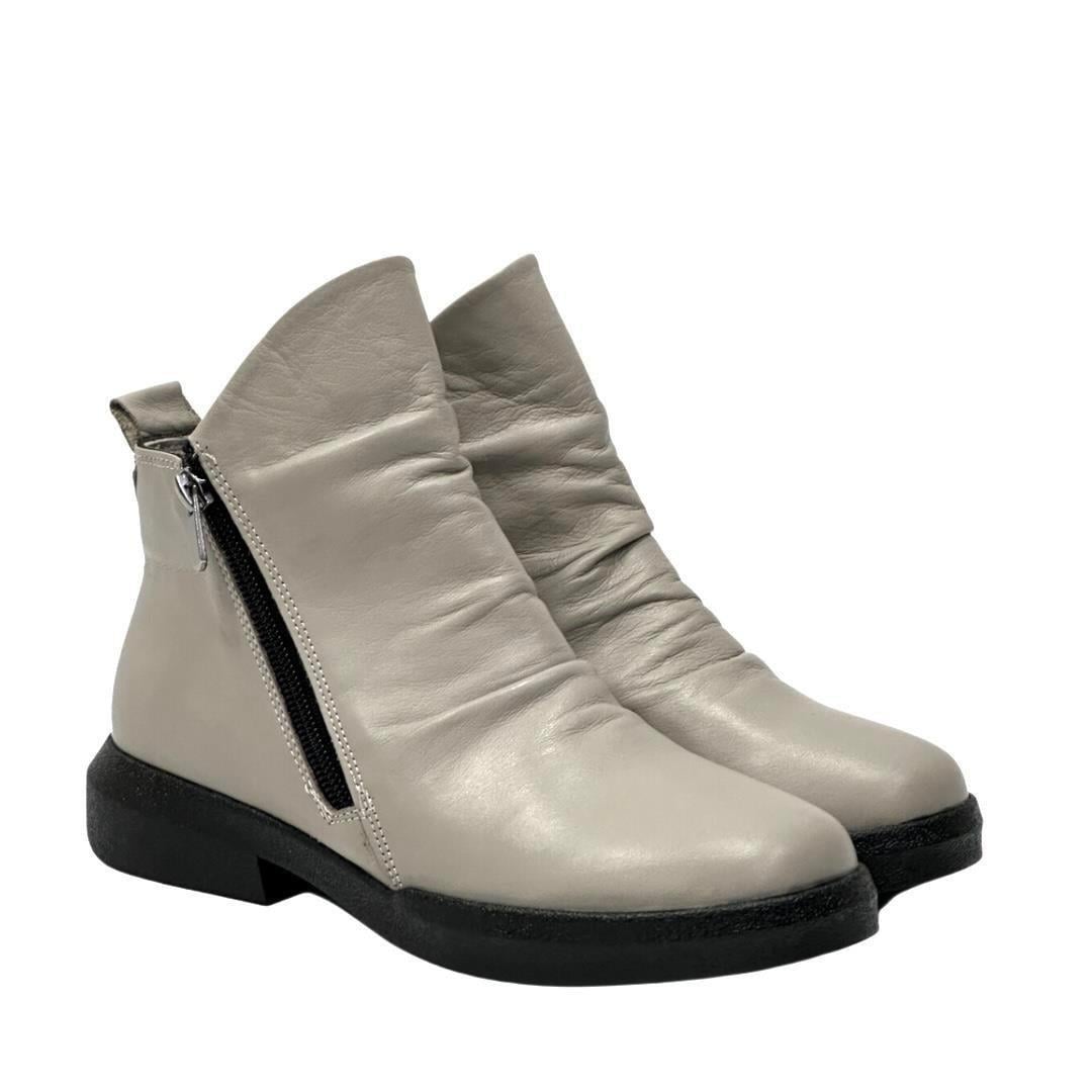 Çift Fermuarlı Hakiki Deri Yumuşak Tabanlı Bot