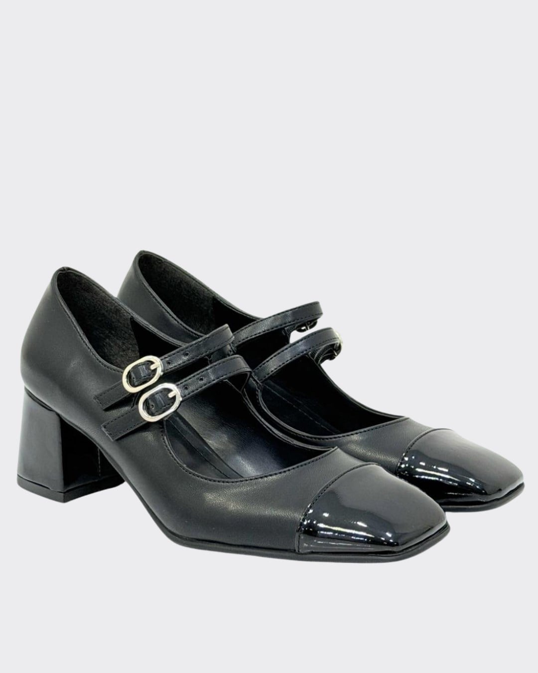 Çift Toka Tasarımlı 6 Cm Kalın Topuklu Ayakkabı