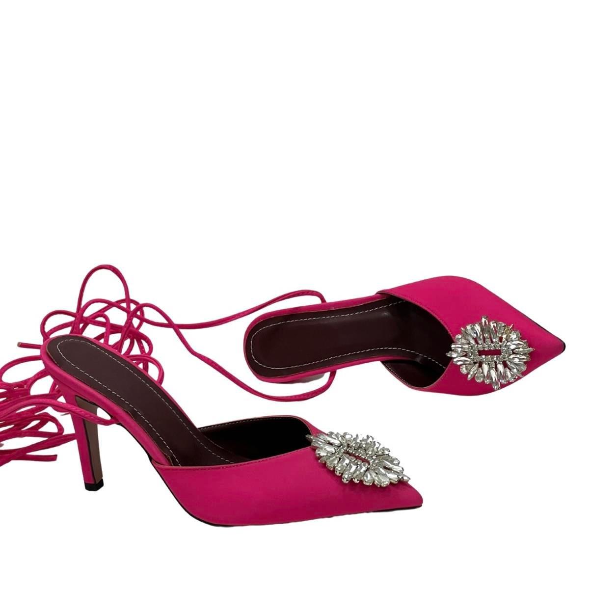 Fuşya Bilekten Bağlamalı 10 Cm Topuklu Rahat Stiletto