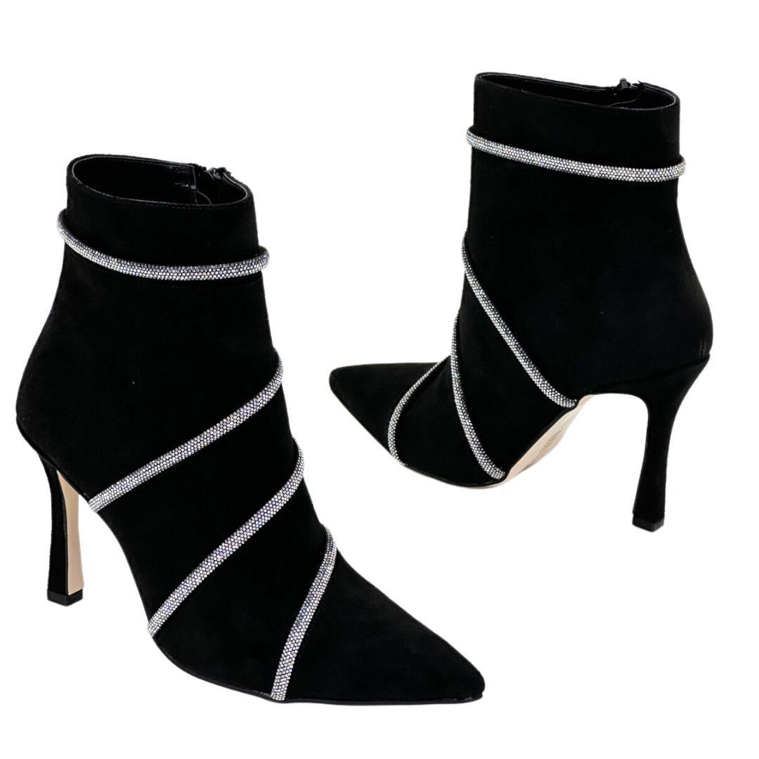 Gerçek Taş Detaylı 9 Cm Topuklu Tasarım Stiletto Bot