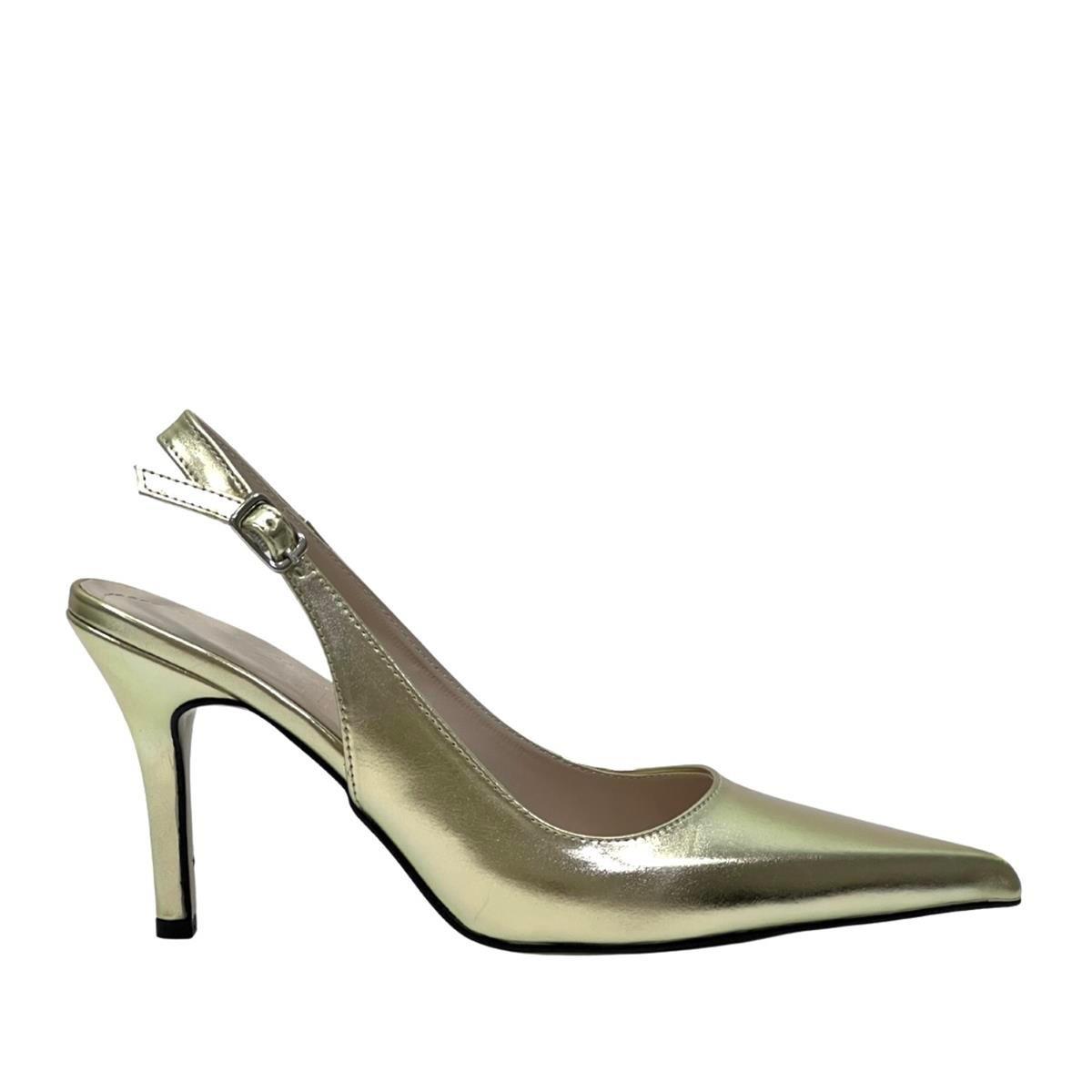 Gold Arkası Açık 10 Cm Rahat Topuklu  Stiletto